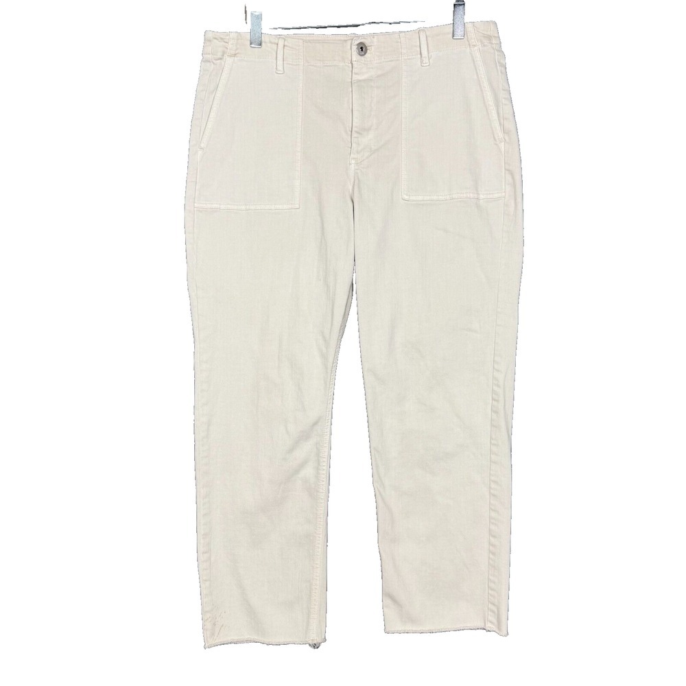 J Jill Jeans Womens 14 Ivory Beige Crop High‎ Rise Straight Leg Raw Hem Stretch